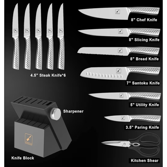 14PCS Knife Set with block, Knife Set with Built-in Sharpener, Knife Set - Picture 2 of 8
